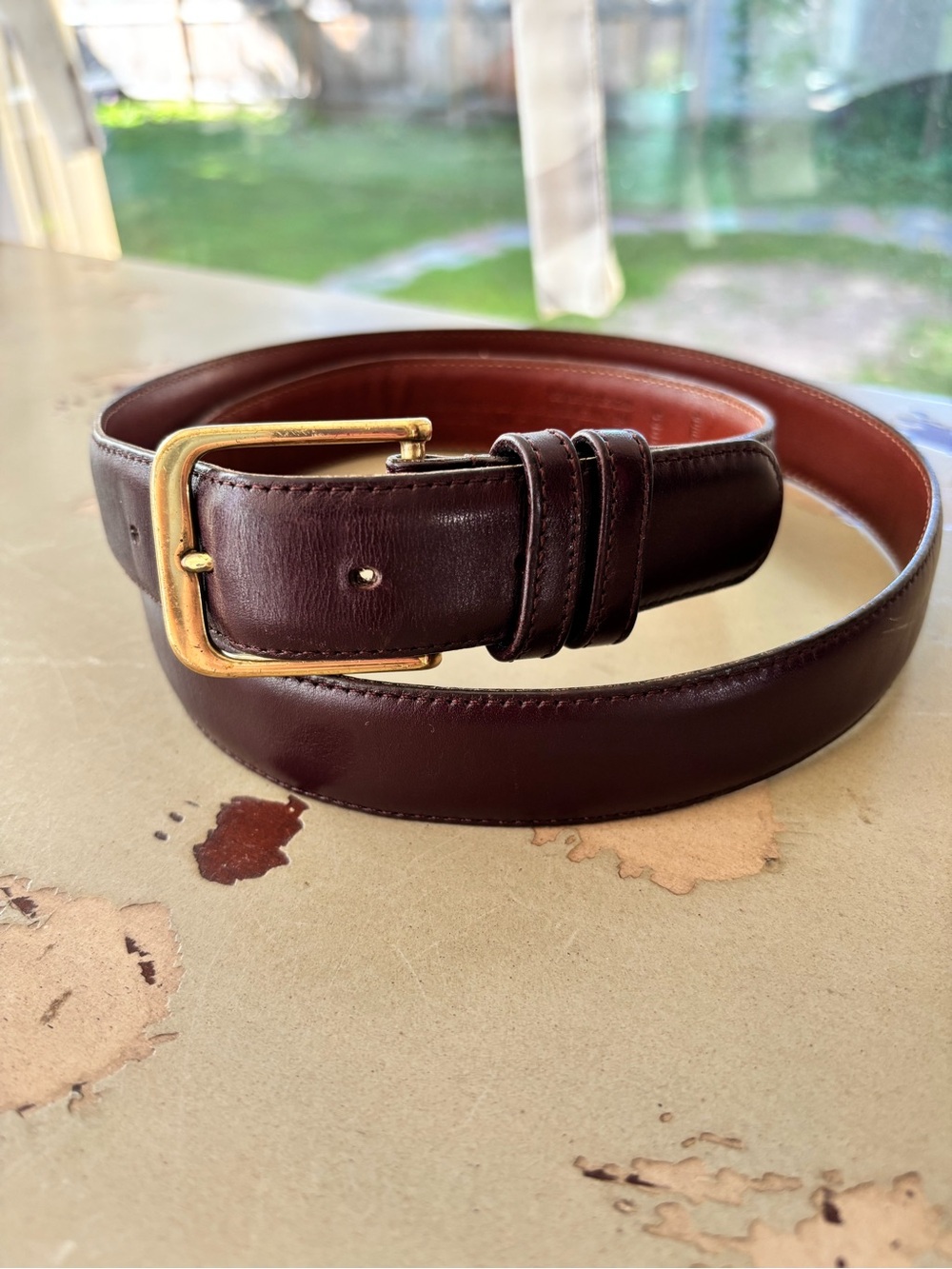 Coach Men's Burgundy Leather Belt with Gold Buckle Sz 40